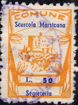 Marca da Bollo del Comune di SCURCOLA MARSICANA su Carta Bianca di dimensioni mm