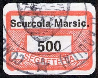 Marca da Bollo del Comune di SCURCOLA MARSICANA su Carta Bianca di dimensioni 19 x 14 mm