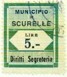 Marca da Bollo del Comune di SCURELLE su Carta Bianca di dimensioni 24,5 x 29 mm