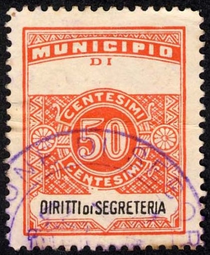 Marca da Bollo del Comune di SEBORGA su Carta Bianca Sottile di dimensioni 22,5 x 29 mm