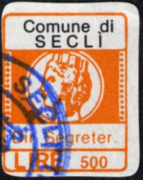 Marca da Bollo del Comune di SECLI´ su Carta Bianca di dimensioni 16 x 20 mm