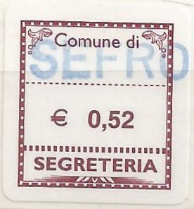 Marca da Bollo del Comune di SEFRO su Carta Bianca di dimensioni 18 x 20 mm