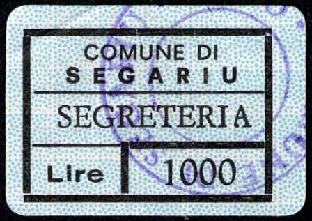 Marca da Bollo del Comune di SEGARIU su Carta Bianca di dimensioni 24 x 17 mm