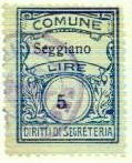 Marca da Bollo del Comune di SEGGIANO su Carta Verde di dimensioni 21 x 28 mm