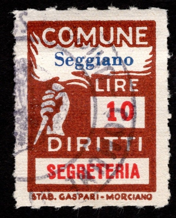Marca da Bollo del Comune di SEGGIANO su Carta Verde di dimensioni 16 x 24 mm