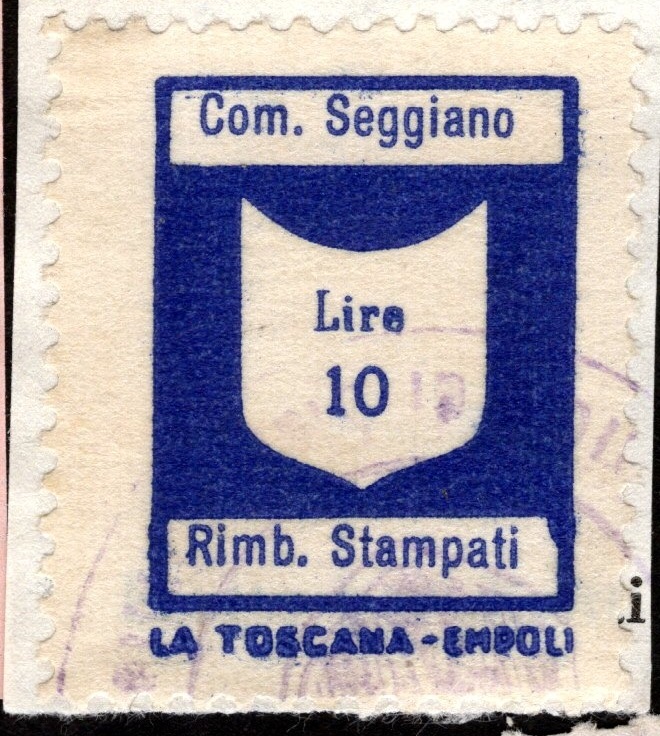Marca da Bollo del Comune di SEGGIANO su Carta Verde di dimensioni 16 x 24 mm