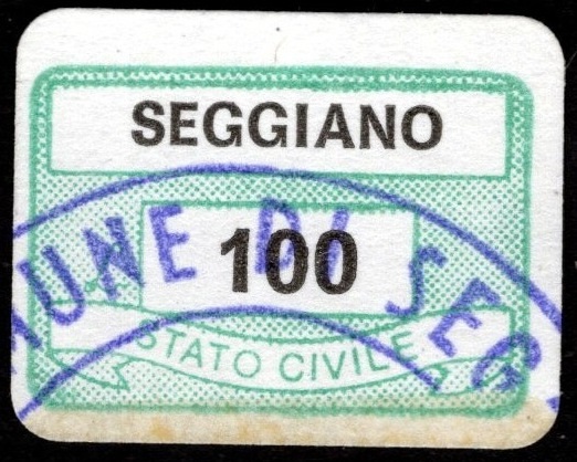 Marca da Bollo del Comune di SEGGIANO su Carta Bianca di dimensioni 20 x 14 mm