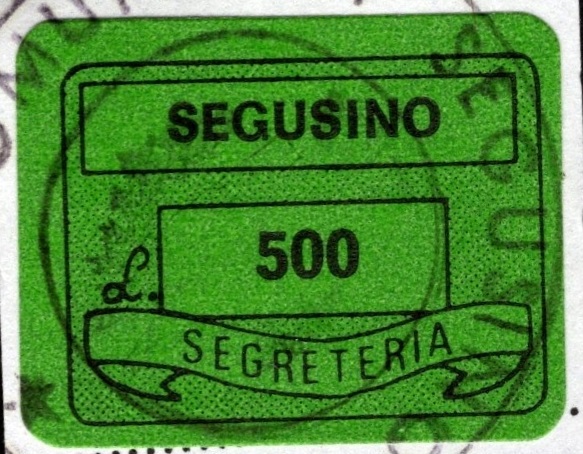 Marca da Bollo del Comune di SEGUSINO su Carta Colorata di dimensioni 20 x 14 mm