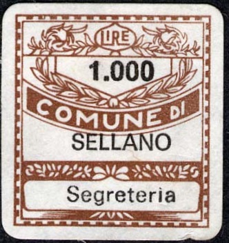 Marca da Bollo del Comune di SELLANO su Carta Bianca di dimensioni 19 x 21 mm