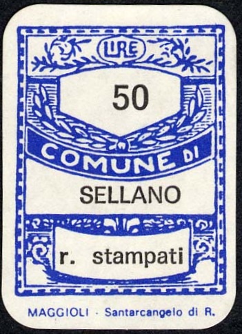 Marca da Bollo del Comune di SELLANO su di dimensioni 20,5 x 28,5 mm