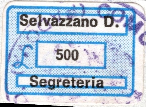 Marca da Bollo del Comune di SELVAZZANO DENTRO su Carta Bianca di dimensioni 19 x 13 mm