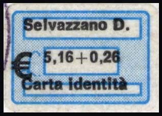 Marca da Bollo del Comune di SELVAZZANO DENTRO su Carta Bianca di dimensioni 19 x 13 mm