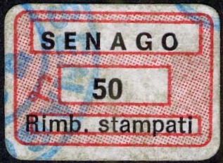 Marca da Bollo del Comune di SENAGO su Carta Bianca di dimensioni 18,5 x 12,5 mm