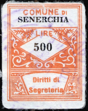 Marca da Bollo del Comune di SENERCHIA su Carta Bianca di dimensioni 17 x 22,5 mm