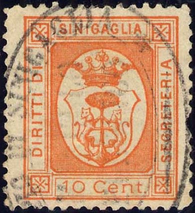 Marca da Bollo del Comune di SENIGALLIA su Carta Bianca Sottile di dimensioni 22 x 26 mm