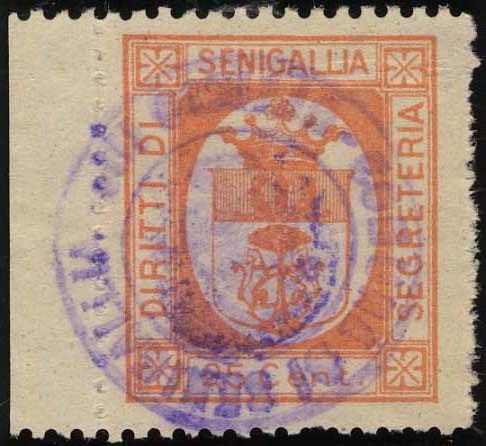 Marca da Bollo del Comune di SENIGALLIA su Carta Bianca Sottile di dimensioni 22 x 26 mm