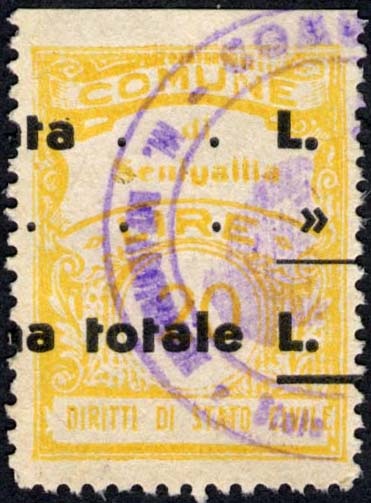 Marca da Bollo del Comune di SENIGALLIA su Carta Bianca di dimensioni 22,5 x 29 mm