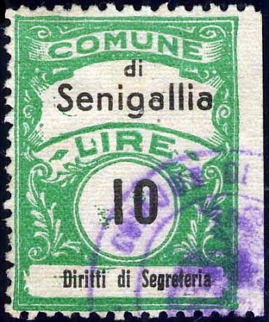 Marca da Bollo del Comune di SENIGALLIA su Carta Bianca di dimensioni 22 x 29,5 mm