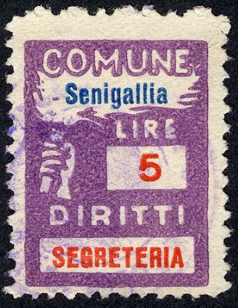 Marca da Bollo del Comune di SENIGALLIA su Carta Bianca Sottile di dimensioni 18 x 25 mm