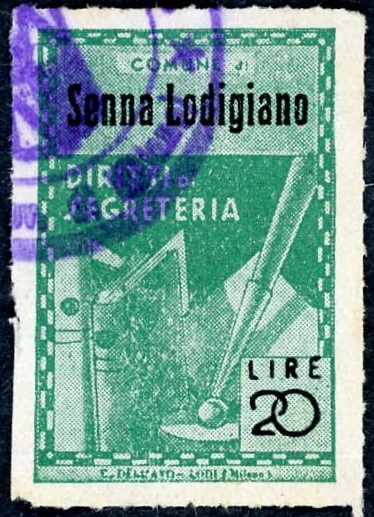 Marca da Bollo del Comune di SENNA LODIGIANA su Carta Bianca di dimensioni 21,5 x 32,5 mm