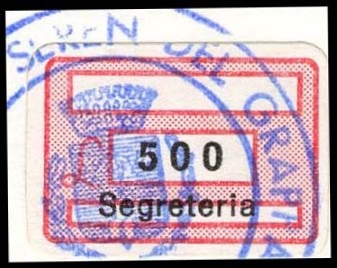 Marca da Bollo del Comune di SEREN DEL GRAPPA su Carta Bianca di dimensioni 18,5 x 12,5 mm