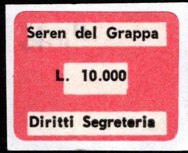 Marca da Bollo del Comune di SEREN DEL GRAPPA su Carta Bianca di dimensioni 20 x 15 mm