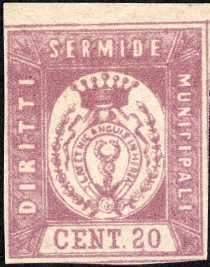 Marca da Bollo del Comune di SERMIDE su Carta Bianca di dimensioni 26 x 30 mm