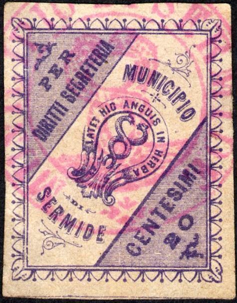 Marca da Bollo del Comune di SERMIDE su Carta Bianca di dimensioni 27 x 34 mm
