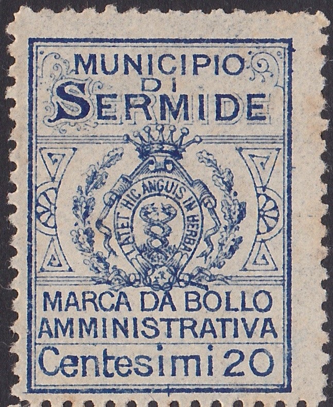 Marca da Bollo del Comune di SERMIDE su Carta Bianca di dimensioni 21,5 x 29 mm