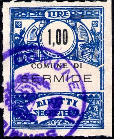 Marca da Bollo del Comune di SERMIDE su Carta Bianca di dimensioni 22,5 x 30 mm
