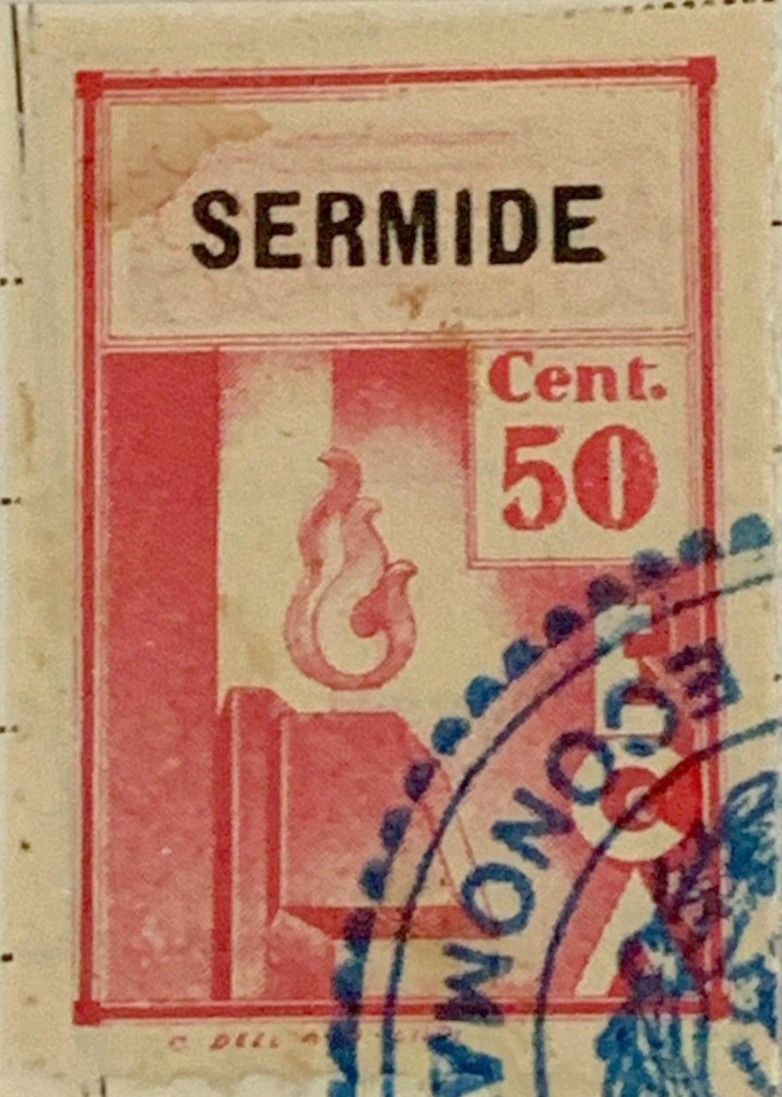 Marca da Bollo del Comune di SERMIDE su Carta Bianca di dimensioni 21,5 x 28 mm