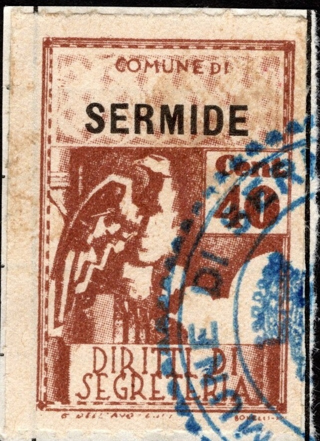 Marca da Bollo del Comune di SERMIDE su Carta Bianca di dimensioni 21,5 x 28 mm