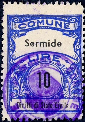 Marca da Bollo del Comune di SERMIDE su Carta Bianca Sottile di dimensioni 22,5 x 29 mm