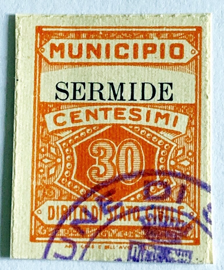 Marca da Bollo del Comune di SERMIDE su Carta Bianca di dimensioni 22,5 x 29 mm