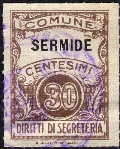 Marca da Bollo del Comune di SERMIDE su Carta Bianca di dimensioni 22,5 x 29 mm