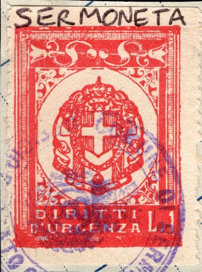 Marca da Bollo del Comune di SERMONETA su Carta Bianca Sottile di dimensioni 23,5 X 30,5 mm