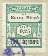 Marca da Bollo del Comune di SERRA RICCO´ su Carta Bianca di dimensioni 22,5 x 29 mm