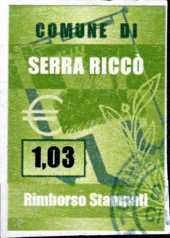 Marca da Bollo del Comune di SERRA RICCO´ su Carta Bianca di dimensioni 21 X 27 mm