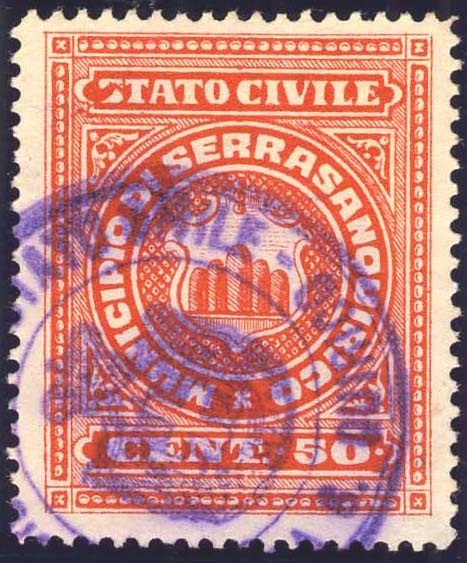 Marca da Bollo del Comune di SERRA SAN QUIRICO su Carta Bianca di dimensioni 27 x 34 mm