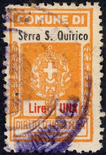 Marca da Bollo del Comune di SERRA SAN QUIRICO su Carta Bianca di dimensioni 25 x 30 mm