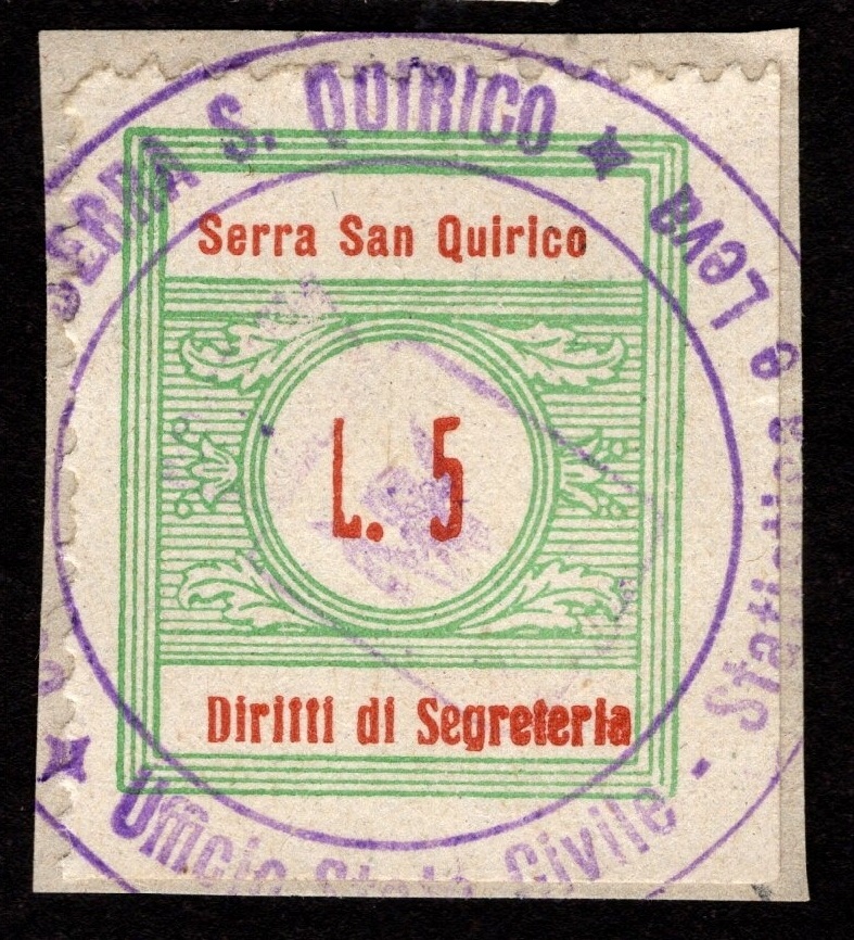 Marca da Bollo del Comune di SERRA SAN QUIRICO su Carta Bianca di dimensioni 22 x 25,5 mm