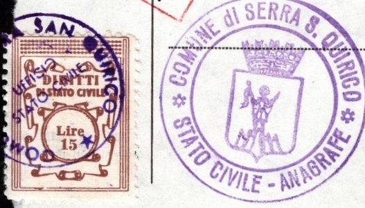 Marca da Bollo del Comune di SERRA SAN QUIRICO su Carta Bianca di dimensioni 23 x 27 mm