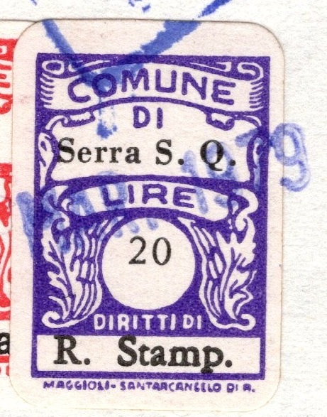 Marca da Bollo del Comune di SERRA SAN QUIRICO su Carta Bianca di dimensioni 13,5 x 19,5 mm