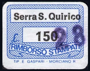 Marca da Bollo del Comune di SERRA SAN QUIRICO su Carta Bianca di dimensioni 19 x 14,5 mm
