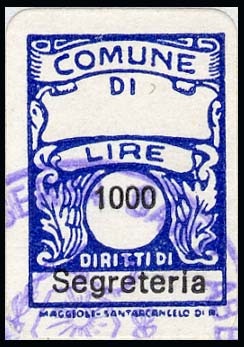Marca da Bollo del Comune di SERRA SANT´ABBONDIO su Carta Bianca di dimensioni 13,5 x 20 mm