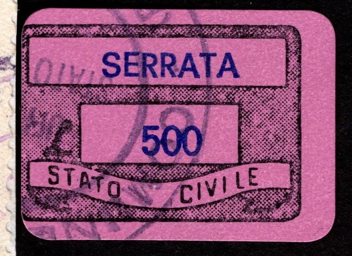 Marca da Bollo del Comune di SERRATA su Carta Colorata di dimensioni 20 x 14 mm