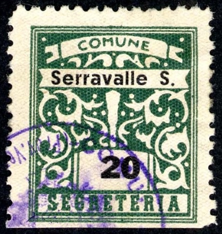 Marca da Bollo del Comune di SERRAVALLE SESIA su Carta Bianca di dimensioni 23 x 27 mm