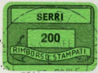 Marca da Bollo del Comune di SERRI su Carta Verde di dimensioni 19 x 14 mm