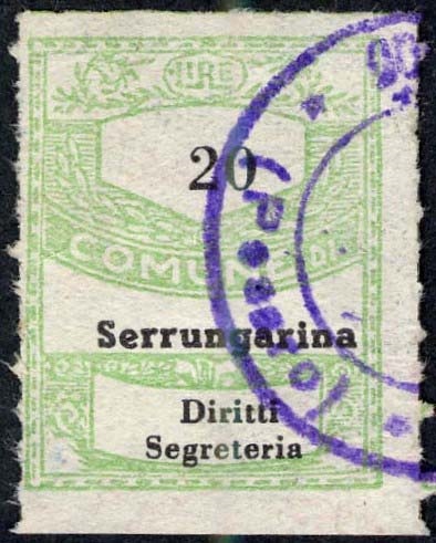 Marca da Bollo del Comune di SERRUNGARINA su Carta Bianca Sottile di dimensioni 21,5 x 28 mm