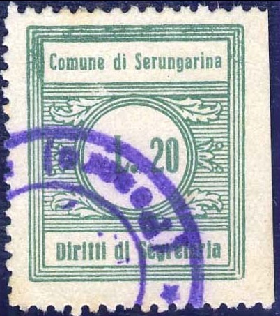 Marca da Bollo del Comune di SERRUNGARINA su Carta Bianca di dimensioni 22 x 26 mm